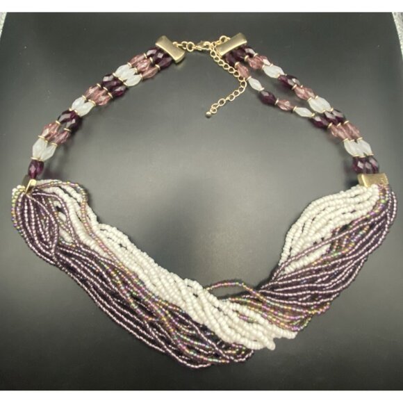 Lot of 3 Boho Statement Necklaces Multistrand Seed Beads Acrylic Bib Art Glass - Picture 6 of 13